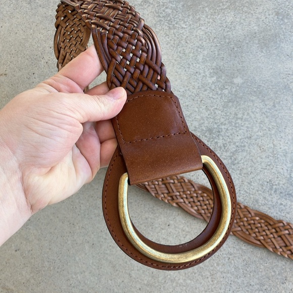 Brown Bonded Leather Braided Woven Wide Belt, XL - Picture 8 of 8